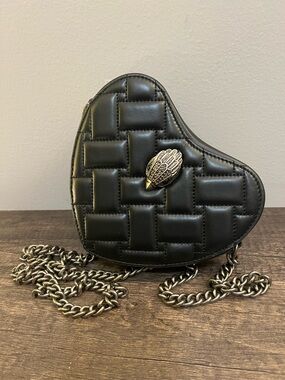 Kurt Geiger Black Quilted Heart Crossbody with Eagle head Emblem